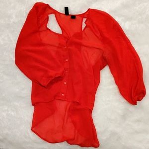 Fun Semi Backless Mesh Red Top